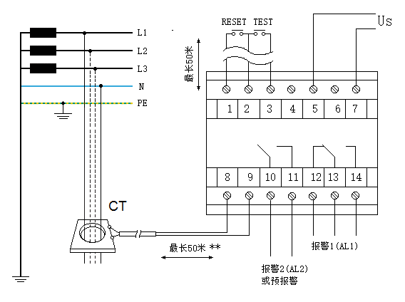 剩余电流监视仪 RCM100P 接线图