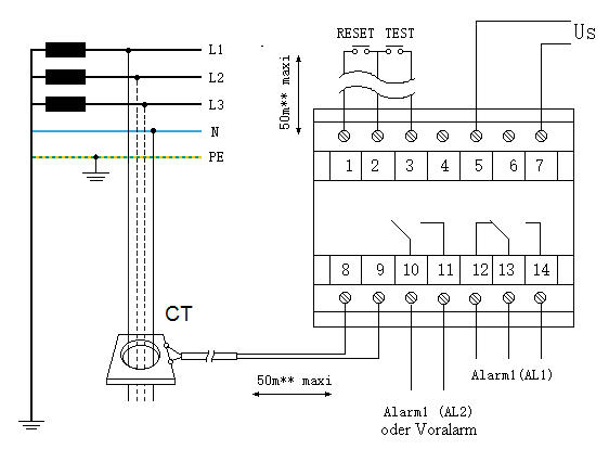 Differenzstromwächter RCM100P Anschlußschaltbild
